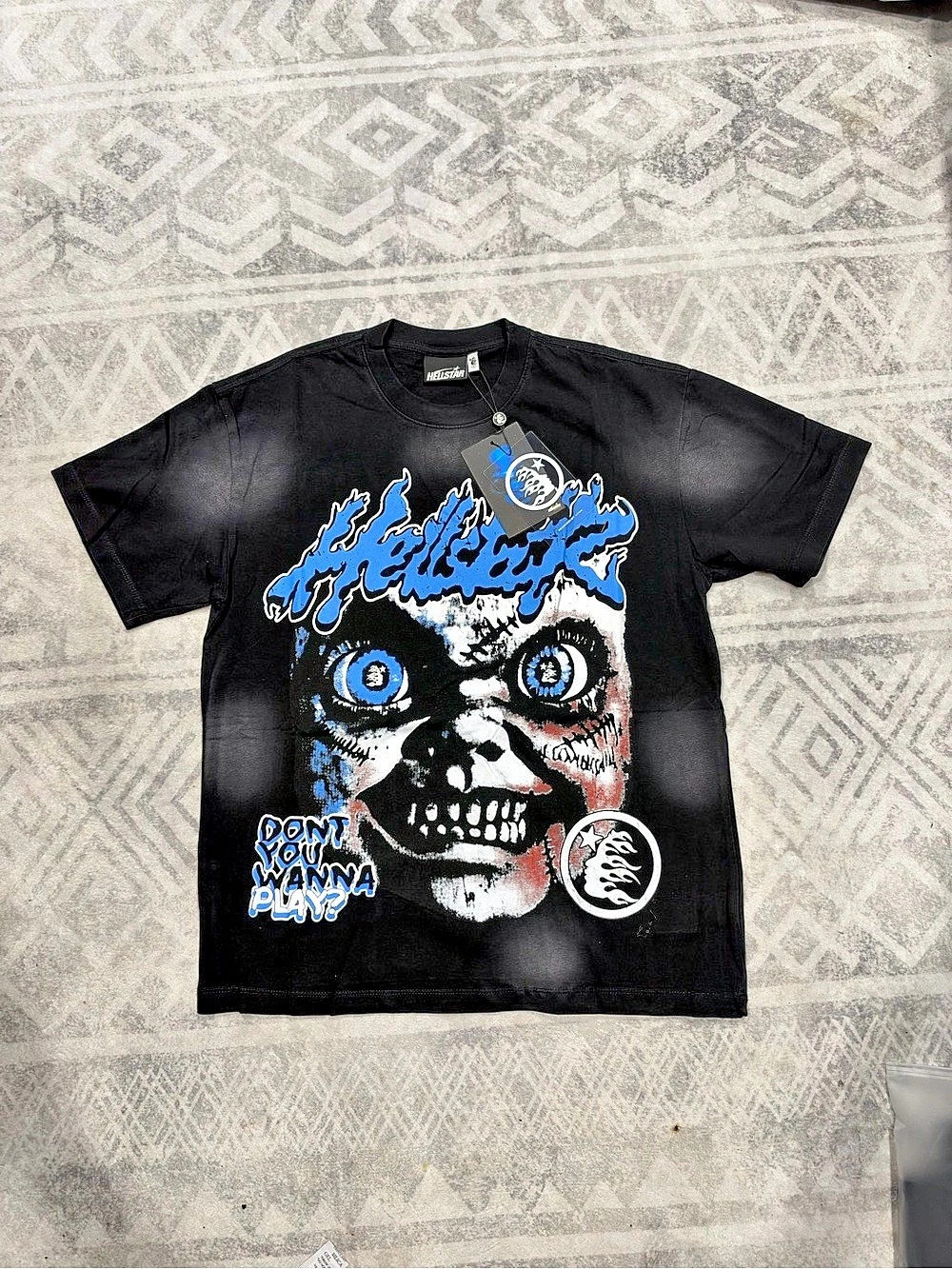 Hellstar Graphic Short Sleeve Tee in Black & Blue NWT